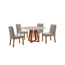 Ver imagem 1 de Conjunto Sala de Jantar Mesa Floripa 110cm Tampo Redondo Vidro-mdf Off White com 4 Cadeiras Dallas