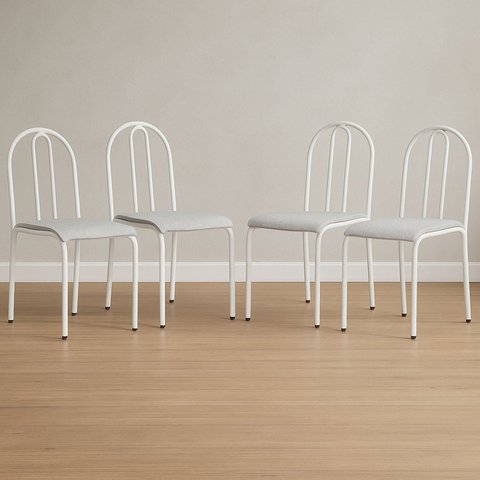 Conjunto 4 Cadeiras para Cozinha e Sala de Jantar Branco/Cinza
