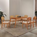 Ver imagem 1 de Mesa de Jantar Copper 180cm Tampo Mdf Laminado 6 Cadeiras Veludo Creme/naturalle/naturalle