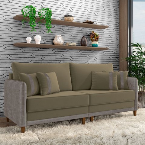 Sofá Montecarlo 2 Lugares 192cm Veludo/pu Castor/cinza
