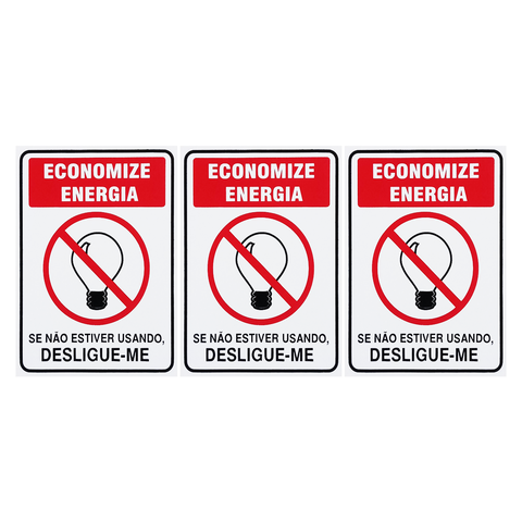 Combo 6 Placas De Sinalização Economize Energia Se Não Estiver Usando, Desligue-me 15x20 Acesso - P-