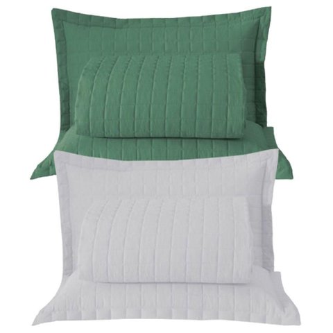 Combo 2 Kit Cobre Leito Colcha Monaco King Dupla Face - Verde - Branco