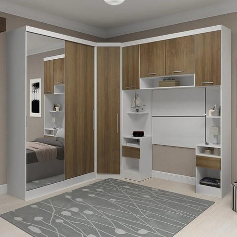 Guarda Roupa Solteiro Modulado Espelho Cp06 Taiga Branco/avelã L01 - Mpozenato