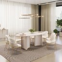 Ver imagem 1 de Conjunto Sala de Jantar Liz Tampo Elipse com Vidro Orgânico 218cm com 8 Cadeiras Vitta Bege/Off White/Perola