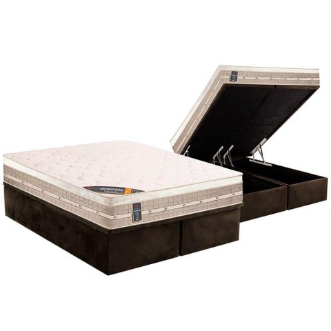 Cama Box Baú King: Colchão Molas Castor Bonnel Premium Tecnopedic + Base CRC Suede Brown(193x203)