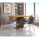 Ver imagem 1 de Mesa Jantar Londres Retangular Canela 137x90 Base Preta 6 Cadeiras Estofadas Nude Médio Ferro