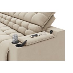 Sofá Connect Premium 2,30m Assento Retrátil/reclinável com Porta Copos e Entrada Usb Suede Capuccino - 3