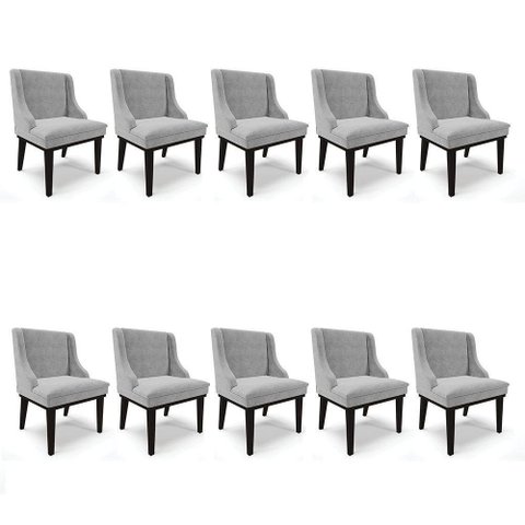 Kit 10 Cadeiras De Jantar Suede Cinza Base Fixa Madeira