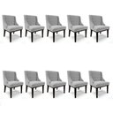 Ver imagem 1 de Kit 10 Cadeiras De Jantar Suede Cinza Base Fixa Madeira