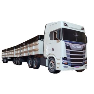 Carreta Scania R450 Rodotrem Graneleiro Madeira Miniatura - Branca