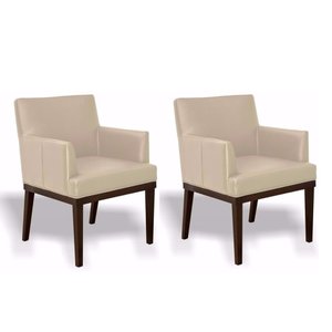 Kit 2 Poltronas Decorativa Vitória Couro Bege Pés Madeira Ms Decor