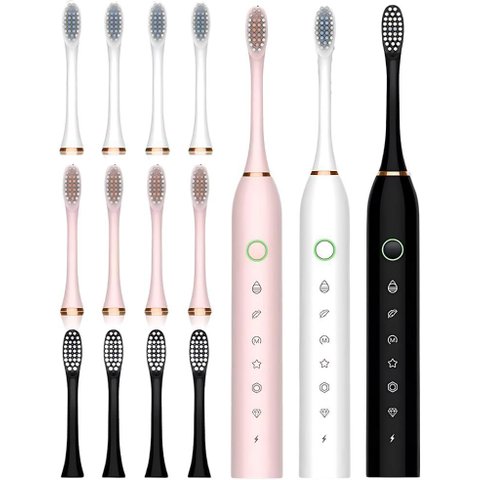 Super Kit 2 Escovas Escova Dental Oral Elétrica Recarregável + 6 Escovas Extra
