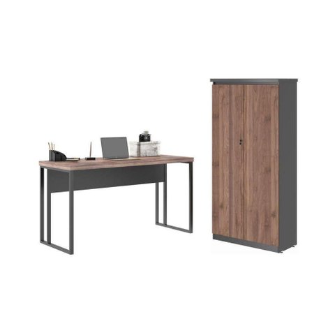 Mesa com Armário Toscana Escrivaninha MDP BP 120cm Noce Preto Casah