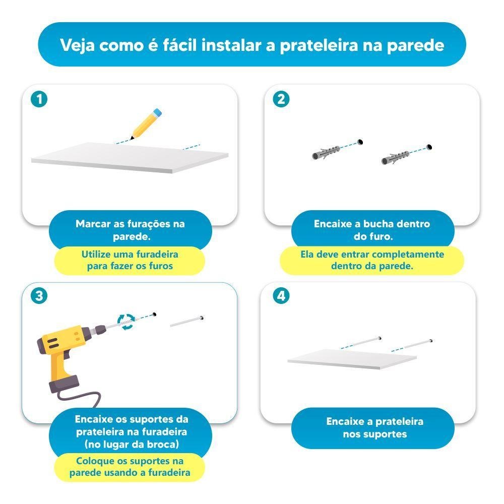 Kit 3 Peças Nicho Prateleira para Banheiro Branco 40 x 12cm - 5