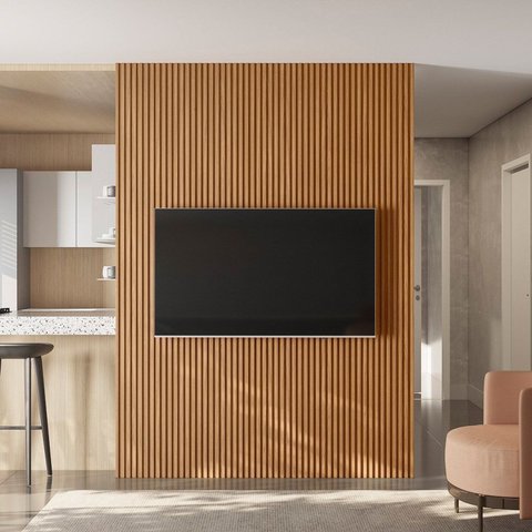 Painel Ripado para TV até 75 Polegadas MDF 180CMX250CM Modular