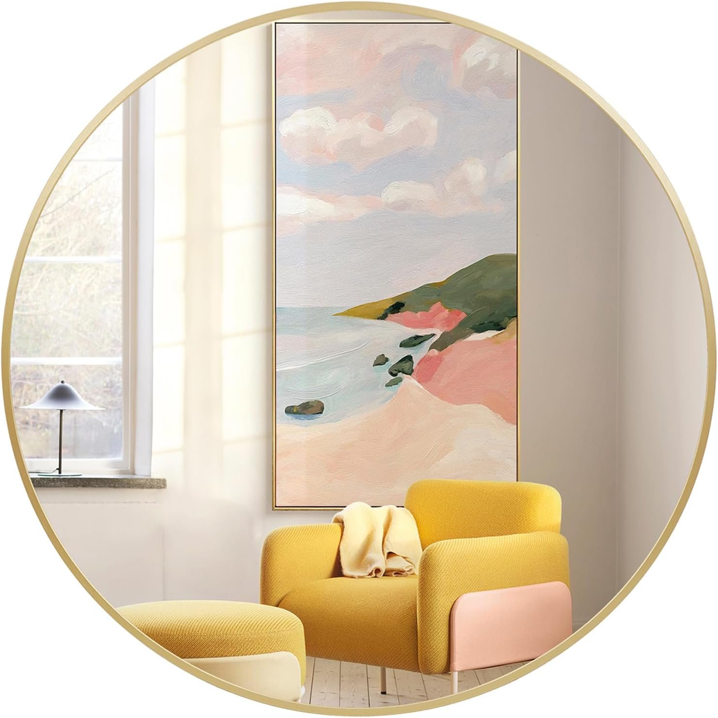 Espelho Redondo com Moldura Dourada Iluminado com Led Quente 80cm - 9