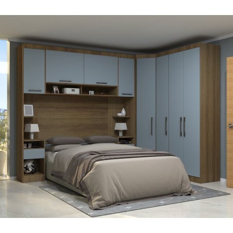 Guarda Roupa Dormitório Modulado Paris Casal 1,38 M Canto - Roupeiro Luciane M01:avelã / Azul