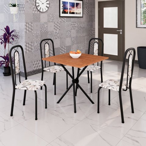 Conjunto Sala de Jantar 4 Cadeiras Lívia Preto/Arabesco