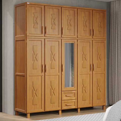 Guarda-roupa Casal 10 Portas e 2 Gavetas com Espelho em Madeira Dallas Carvalho - Straub Web