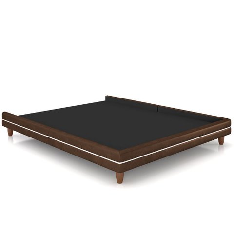 Cama Queen Base Box Pés Madeira 160cm Suném P05 Couríssimo Marrom Bouclê Cru - Lyam Decor