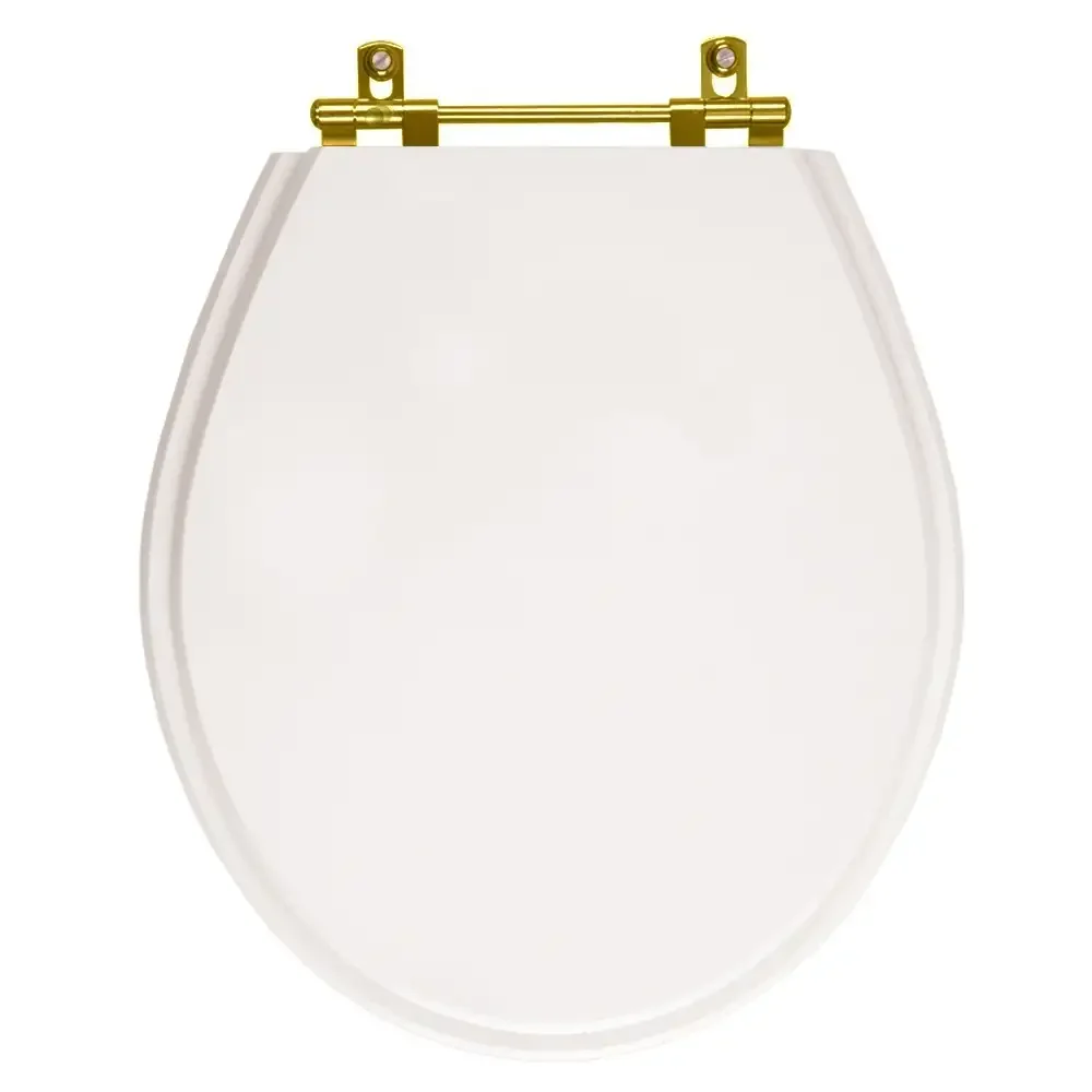 Assento Sanitário Poliéster Carina Branco para vaso Ideal Standard Com Ferragem Dourada - 1
