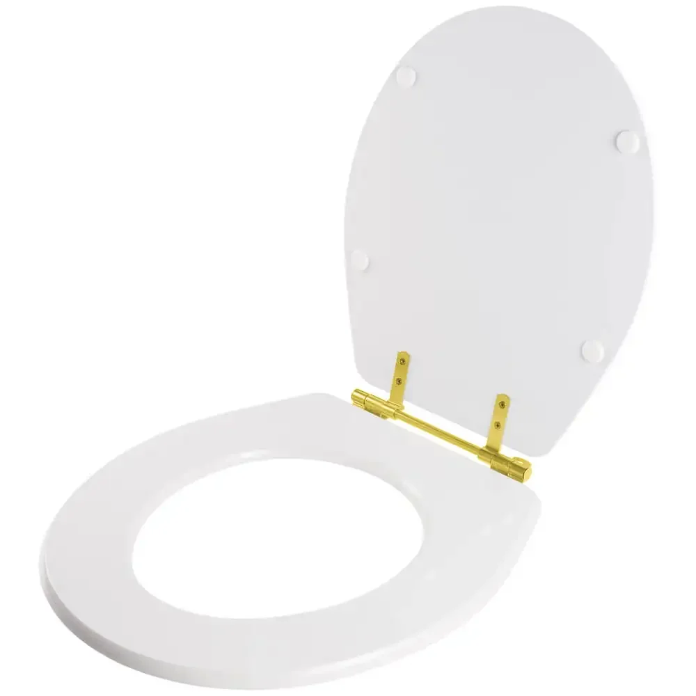 Assento Sanitário Poliéster Carina Branco para vaso Ideal Standard Com Ferragem Dourada - 2