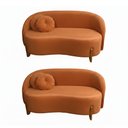 Ver imagem 1 de Kit 02 Sofás Orgânicos 2 Lugares C/2 Almofadas Curvo Sala Recepção Amsterdã Veludo Terracota - Monta