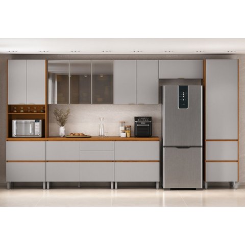 Cozinha Modulada 7 Peças 13 Portas 7 Gavetas Nicho p/Forno MDF Dodradiça Slow Motion Lúmina Itatiaia Marrom/Cinamomo/Fendi