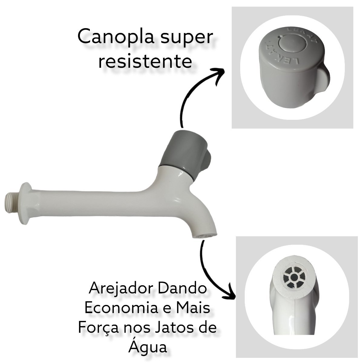 Torneira Para Pia Tanque Parede 1/2 Plástica Volante Cores Tubo Reforçado PVC Resistente:Cinza - 3