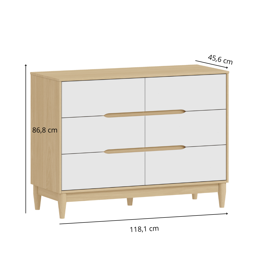 Berço Americano e Cômoda Infantil 6 Gavetas Branco com Carvalho Linha Tomi Quater - 7