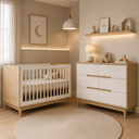 Ver imagem 6 de Berço Americano e Cômoda Infantil 6 Gavetas Branco com Carvalho Linha Tomi Quater