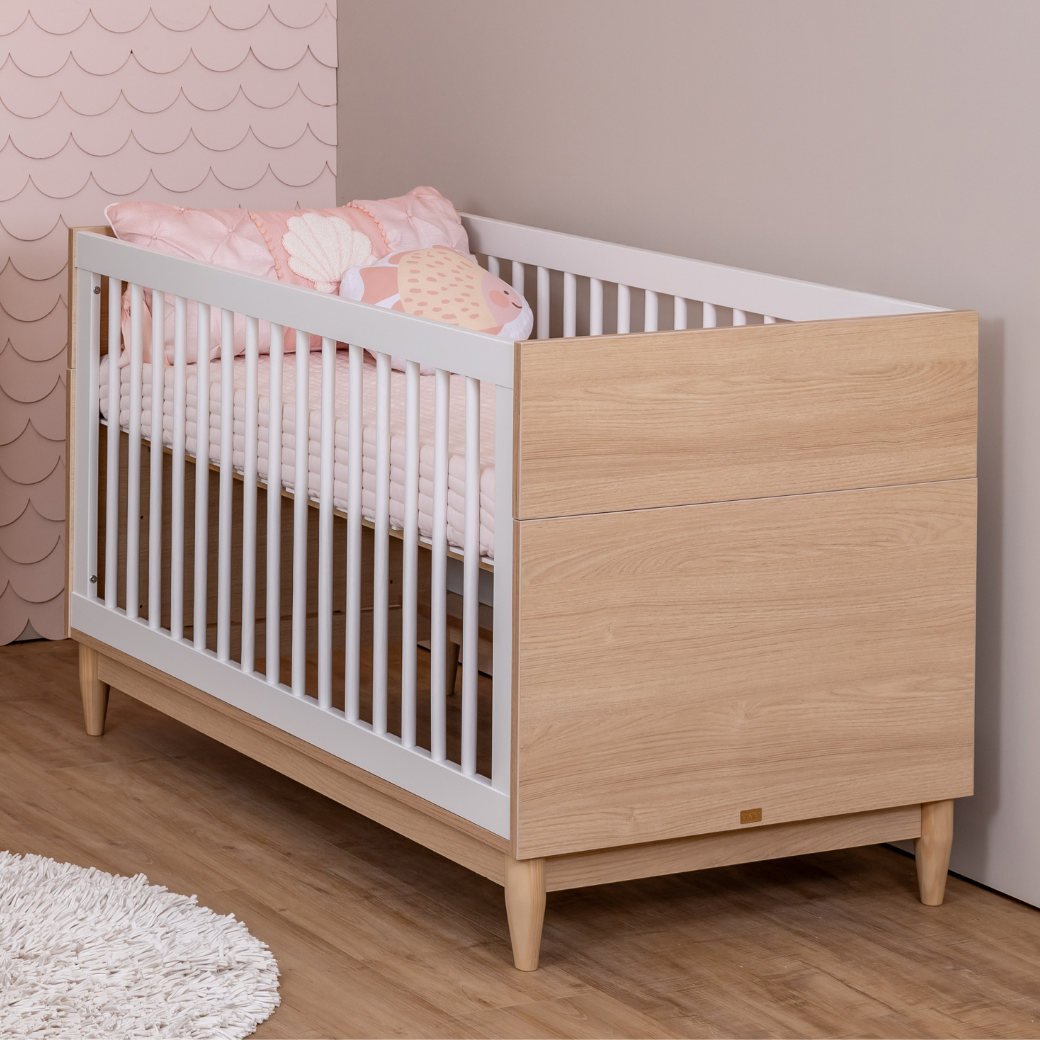 Berço Americano e Cômoda Infantil 6 Gavetas Branco com Carvalho Linha Tomi Quater - 3