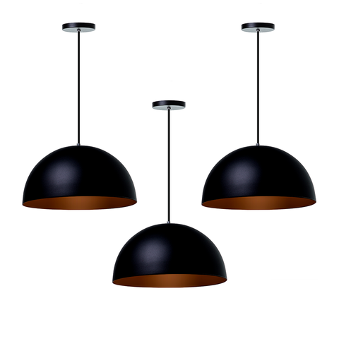 Kit 3 Pendentes Meia Lua Alumínio Balcao Poker Gourmet 30cm Cor: Preto