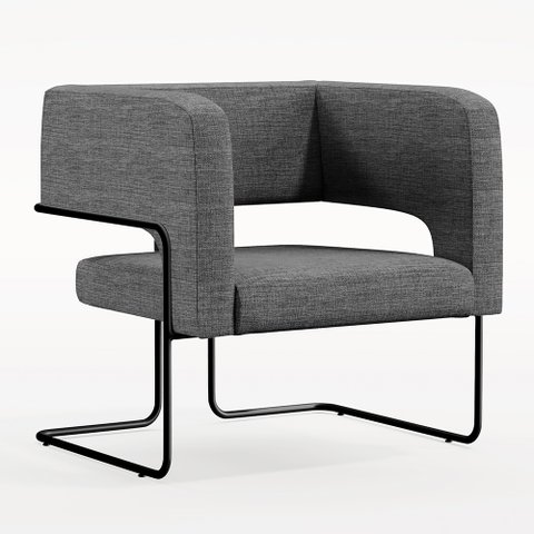 Poltrona Decorativa Scarlett D02 Base de Aço Preto Linho Cinza Escuro C-416 - Lyam Decor