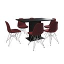 Ver imagem 6 de Mesa Jantar Londres Retangular Preta137x90cm 6 Cadeiras Estofadas Vermelho Ferro Branco