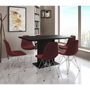 Ver imagem 4 de Mesa Jantar Londres Retangular Preta137x90cm 6 Cadeiras Estofadas Vermelho Ferro Branco