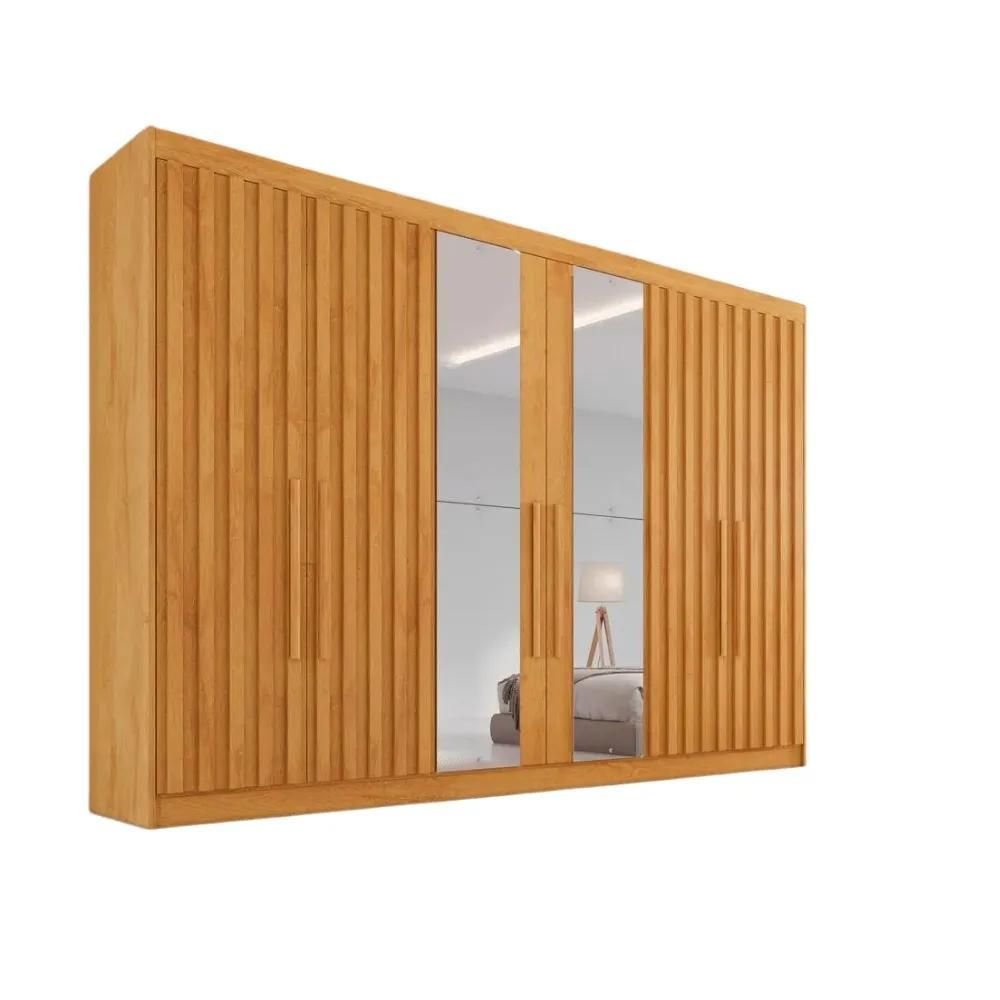 Guarda-roupa Potente 2,50m 4 Portas Ripadas e 2 Portas com Espelho Peroba