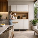 Ver imagem 5 de Armário Slim 120cm Madeira p/ Apartamento Portas e Gavetas Cozinha Gourmet:Off White