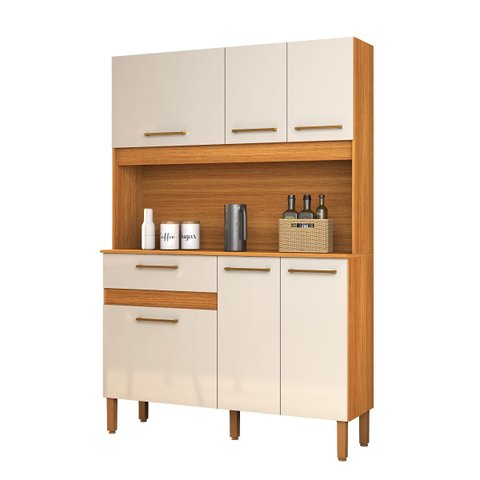 Armário Slim 120cm Madeira p/ Apartamento Portas e Gavetas Cozinha Gourmet:Off White
