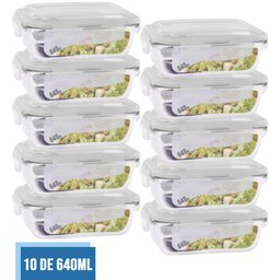 Conjunto 10 Potes 640ml Vidro Hermético 4 Travas Marmita - 2