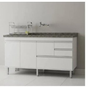 Gabinete para Pia de Cozinha de 1,50m Donatelo Branco Fosco 100% Mdf 15mm Rino Móveis