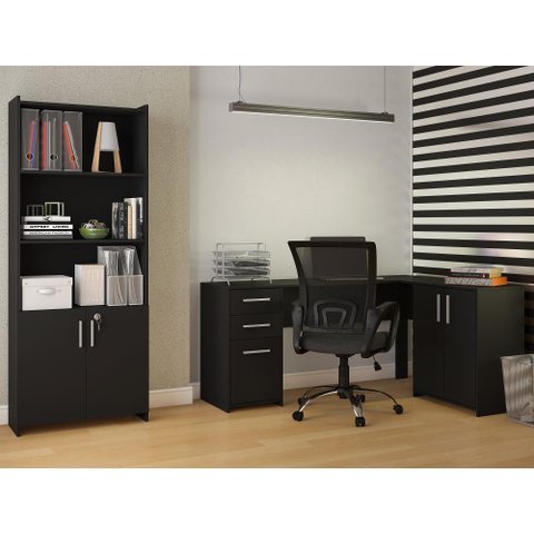 Conjunto Para Escritório 2 Peças com Mesa e Armário Notável Móveis