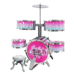Bateria Infantil, Musical, Completa, Banco, Baqueta, Pedal, Rosa, DMT6066RS