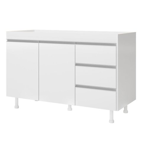 Balcão Gabinete Lux para Pia de 120cm 100% Mdf sem Tampo 02 Portas e 03 Gavetas Branco - Desk