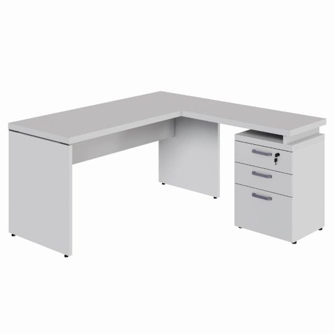 Escrivaninha L 150cm X 150cm Gaveteiro 3 Gav. Pé Painel F5 Cor:cinza
