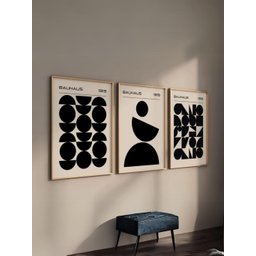 Kit 3 Quadros Decorativos Bauhaus Preto e Branco Minimalista No1 - Moldura Preta - 1