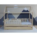 Ver imagem 1 de Bicama Solteirão Casinha Montessoriana Madeira Maciça Pinus - Verniz Incolor - Grade Cercadinho Comp