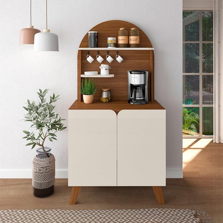 Buffet Cantinho do Café 2 Portas Viena Cedro e Off White 80cm