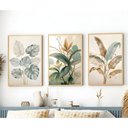Ver imagem 1 de Kit 3 Quadros Folhagem Costela de Adão Botânico com Moldura:castanho