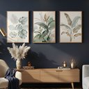 Ver imagem 7 de Kit 3 Quadros Folhagem Costela de Adão Botânico com Moldura:castanho